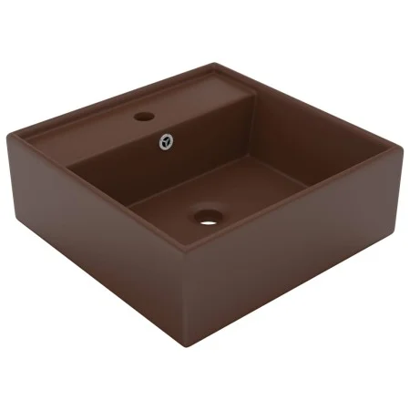 Mattes, dunkelbraunes quadratisches Überlaufwaschbecken aus Keramik, 41 x 41 cm von vidaXL, Sinkt - Ref: Foro24-146951, Preis...