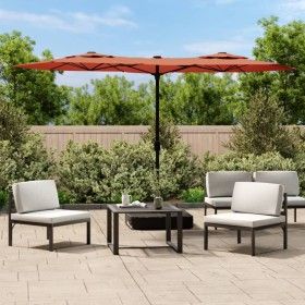 Sombrilla doble con luces LED terracota 316x240 cm de vidaXL, Sombrillas - Ref: Foro24-362974, Precio: 171,94 €, Descuento: %