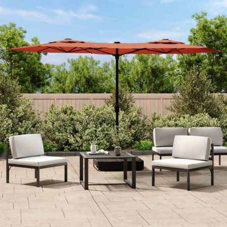Sombrilla doble con luces LED terracota 316x240 cm de vidaXL, Sombrillas - Ref: Foro24-362974, Precio: 171,94 €, Descuento: %