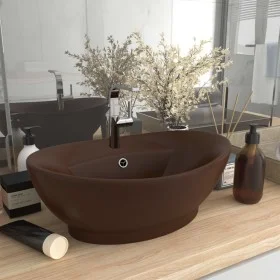 Lavabo lujoso ovalado rebosadero cerámica marrón oscuro mate de vidaXL, Lavabos - Ref: Foro24-146940, Precio: 60,14 €, Descue...