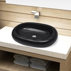 Oval Black Ceramic Washbasin by vidaXL, Sinks - Ref: Foro24-141920, Price: 59,57 €, Discount: %