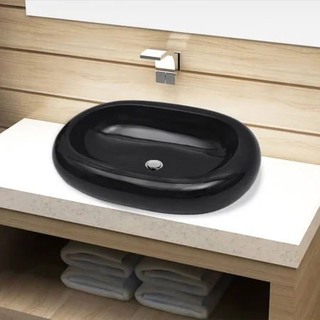 Ovales Waschbecken aus schwarzer Keramik von vidaXL, Sinkt - Ref: Foro24-141920, Preis: 59,57 €, Rabatt: %