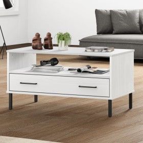 Mesa de centro patas metal OSLO madera maciza blanco 85x50x45cm de vidaXL, Mesas de centro - Ref: Foro24-351035, Precio: 65,0...