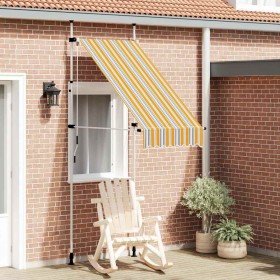 Toldo manual retráctil amarillo y azul a rayas 100 cm en Toldos | Comprar online en Foru.es