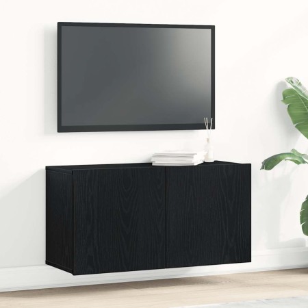 Mueble de TV roble negro 80x30x41 cm madera de ingeniería en Armarios y almacenamiento | Comprar online en Foru.es