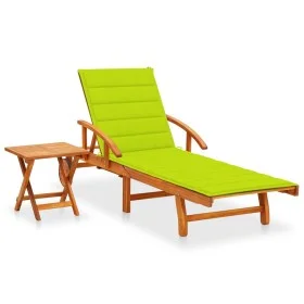 Tumbona de jardín con mesa y cojín madera maciza de acacia de vidaXL, Tumbonas - Ref: Foro24-3061628, Precio: 247,49 €, Descu...