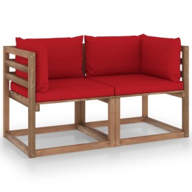 Sofá de jardín de palets de 2 plazas con cojines rojos de vidaXL, Conjuntos de jardín - Ref: Foro24-3067278, Precio: 125,20 €...
