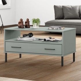 Mesa de centro patas metal OSLO madera maciza gris 85x50x45 cm de vidaXL, Mesas de centro - Ref: Foro24-351034, Precio: 64,98...