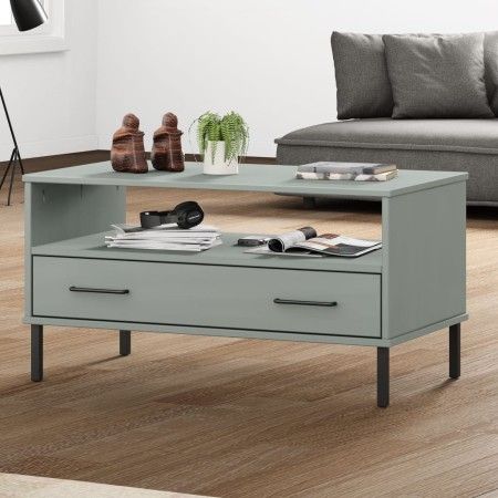 Mesa de centro patas metal OSLO madera maciza gris 85x50x45 cm de vidaXL, Mesas de centro - Ref: Foro24-351034, Precio: 64,98...