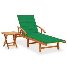Tumbona de jardín con mesa y cojín madera maciza de acacia de vidaXL, Tumbonas - Ref: Foro24-3061622, Precio: 242,73 €, Descu...