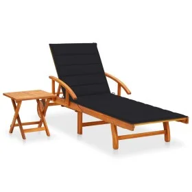 Tumbona de jardín con mesa y cojín madera maciza de acacia de vidaXL, Tumbonas - Ref: Foro24-3061624, Precio: 247,49 €, Descu...