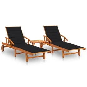 Sun loungers with table and cushions, 2 units solid acacia wood. by vidaXL, Loungers - Ref: Foro24-3077352, Price: 469,55 €, ...