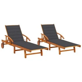 Tumbonas con cojines 2 unidades madera maciza de acacia de vidaXL, Tumbonas - Ref: Foro24-3077330, Precio: 462,79 €, Descuent...