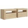 Mesitas de noche con luces LEDs 2 uds roble Sonoma 60x35x40 cm de vidaXL, Mesitas de noche - Ref: Foro24-3080737, Precio: 83,...