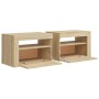 Mesitas de noche con luces LEDs 2 uds roble Sonoma 60x35x40 cm de vidaXL, Mesitas de noche - Ref: Foro24-3080737, Precio: 83,...