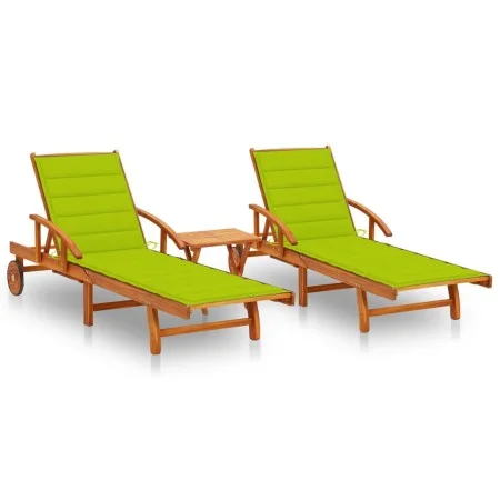 Sun loungers with table and cushions 2 pcs solid acacia wood by vidaXL, Loungers - Ref: Foro24-3077356, Price: 469,55 €, Disc...