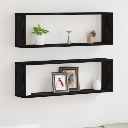 Estante de Pared con estante 2 pcs Roble negro 80 x 15 x 26 cm en Estanterías | Comprar online en Foru.es
