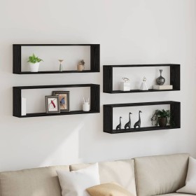 Estante de Pared con estante 4 pcs Roble negro 80 x 15 x 26 cm en Estanterías | Comprar online en Foru.es