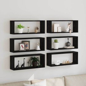 Estantes de pared con estante 6 pcs Roble negro 60 x 15 x 23 cm en Estanterías | Comprar online en Foru.es