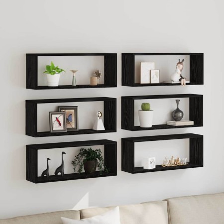 Estantes de pared con estante 6 pcs Roble negro 60 x 15 x 23 cm en Estanterías | Comprar online en Foru.es