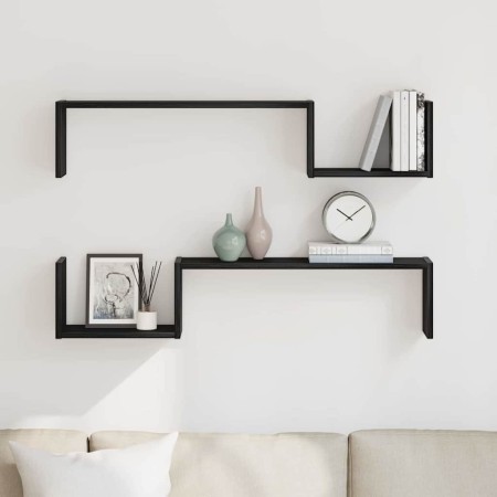 Estante de pared con estante 2 pcs Roble Negro 100 x 15 x 20 cm en Estanterías | Comprar online en Foru.es