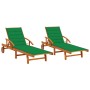 Tumbonas con cojines 2 unidades madera maciza de acacia de vidaXL, Tumbonas - Ref: Foro24-3077335, Precio: 435,15 €, Descuent...