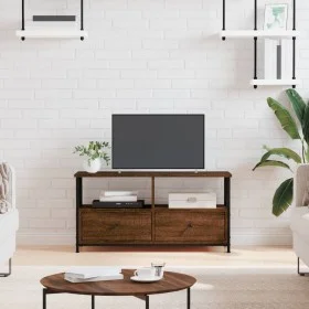 Mueble TV hierro y madera contrachapada roble marrón 90x33x45cm de vidaXL, Muebles TV - Ref: Foro24-831797, Precio: 63,60 €, ...