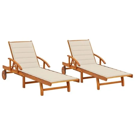 Tumbonas con cojines 2 unidades madera maciza de acacia de vidaXL, Tumbonas - Ref: Foro24-3077332, Precio: 462,39 €, Descuent...