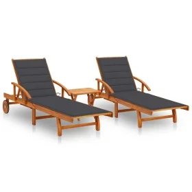 Tumbonas con mesa y cojines 2 uds madera maciza de acacia de vidaXL, Tumbonas - Ref: Foro24-3077345, Precio: 469,95 €, Descue...