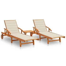 Tumbonas con mesa y cojines 2 uds madera maciza de acacia de vidaXL, Tumbonas - Ref: Foro24-3077347, Precio: 469,55 €, Descue...