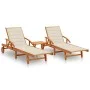 Sun loungers with table and cushions 2 pcs solid acacia wood by vidaXL, Loungers - Ref: Foro24-3077347, Price: 469,55 €, Disc...