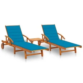 Tumbonas con mesa y cojines 2 uds madera maciza de acacia de vidaXL, Tumbonas - Ref: Foro24-3077349, Precio: 475,14 €, Descue...
