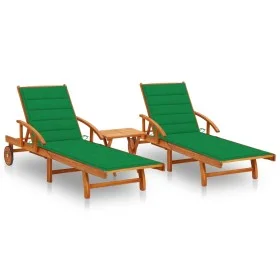 Sun loungers with table and cushions, 2 units solid acacia wood. by vidaXL, Loungers - Ref: Foro24-3077350, Price: 460,55 €, ...