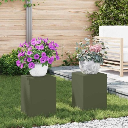Soporte de plantas 2 pcs Verde oliva 24 x 24 x 35 cm Acero en Soportes para macetas | Comprar online en Foru.es