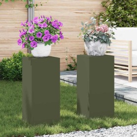 Soporte de plantas 2 pcs Verde oliva 24 x 24 x 55 cm Acero en Soportes para macetas | Comprar online en Foru.es