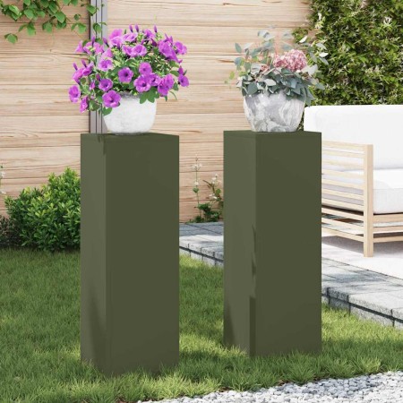 Soporte de plantas 2 pcs Verde oliva 24 x 24 x 75 cm Acero en Soportes para macetas | Comprar online en Foru.es