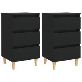 Mesitas de noche 2 uds patas madera maciza negro 40x35x69 cm de vidaXL, Mesitas de noche - Ref: Foro24-805890, Precio: 105,46...