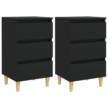 Mesitas de noche 2 uds patas madera maciza negro 40x35x69 cm de vidaXL, Mesitas de noche - Ref: Foro24-805890, Precio: 105,46...