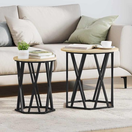 Mesa de Café 2 pcs Roble Sonoma Madera Ingenierizada y Acero en Mesas de centro | Comprar online en Foru.es