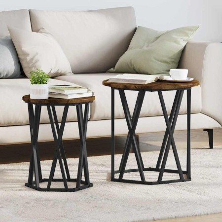 Mesa de Café 2 pcs Roble ahumado Madera Ingenierizada y Acero en Mesas de centro | Comprar online en Foru.es