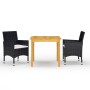Juego de comedor de jardín de 3 piezas negro de vidaXL, Conjuntos de jardín - Ref: Foro24-3067667, Precio: 240,78 €, Descuent...