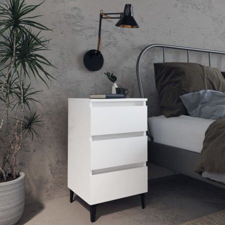 Mesita de noche con patas de metal blanco 40x35x69 cm de vidaXL, Mesitas de noche - Ref: Foro24-805905, Precio: 66,20 €, Desc...