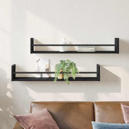 Estante de pared 2 pcs Roble Negro 80 x 16 x 14 cm en Estanterías | Comprar online en Foru.es