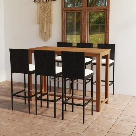 Conjunto de bar para jardín 7 piezas con cojines negro de vidaXL, Conjuntos de jardín - Ref: Foro24-3068006, Precio: 627,68 €...