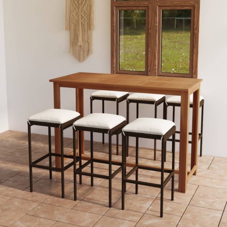 Conjunto de bar para jardín 7 piezas con cojines marrón de vidaXL, Conjuntos de jardín - Ref: Foro24-3068010, Precio: 382,07 ...