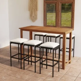 Conjunto de bar para jardín 7 piezas con cojines negro de vidaXL, Conjuntos de jardín - Ref: Foro24-3068011, Precio: 379,90 €...