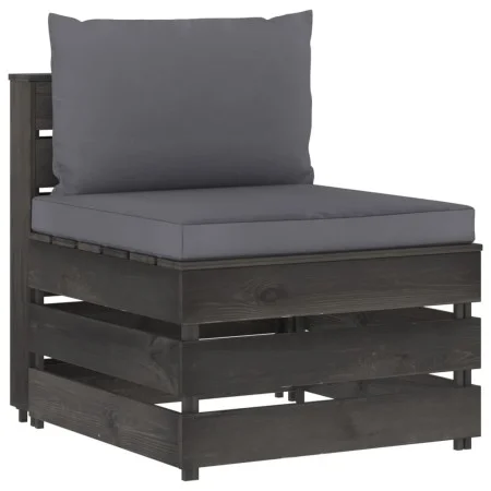 Sectional central sofa with gray impregnated wood cushions by vidaXL, Modular outdoor sofas - Ref: Foro24-3068120, Price: 97,...