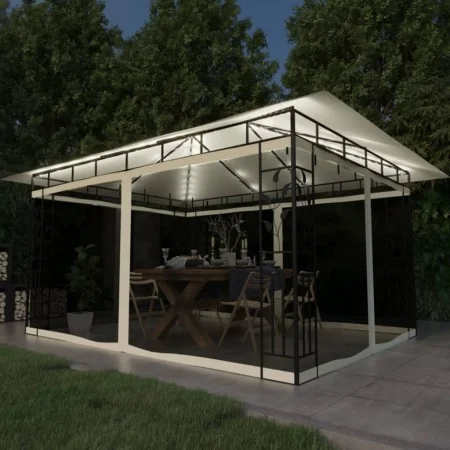 Cenador con mosquitera y tira luz LED crema 4x3x2,73m 180 g/m² de vidaXL, Carpas y cenadores - Ref: Foro24-3070315, Precio: 3...