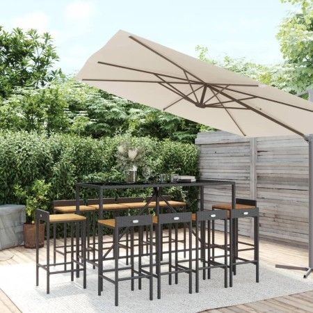 Mesa y taburetes altos jardín 11 pzas madera y ratán PE negro de vidaXL, Conjuntos de jardín - Ref: Foro24-3187682, Precio: 5...