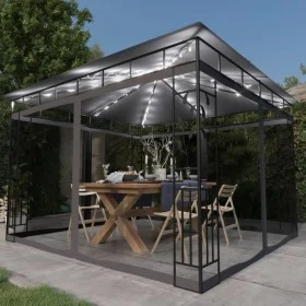 Cenador mosquitera y tira luz LED antracita 3x3x2,73m 180 g/m² de vidaXL, Carpas y cenadores - Ref: Foro24-3070316, Precio: 3...